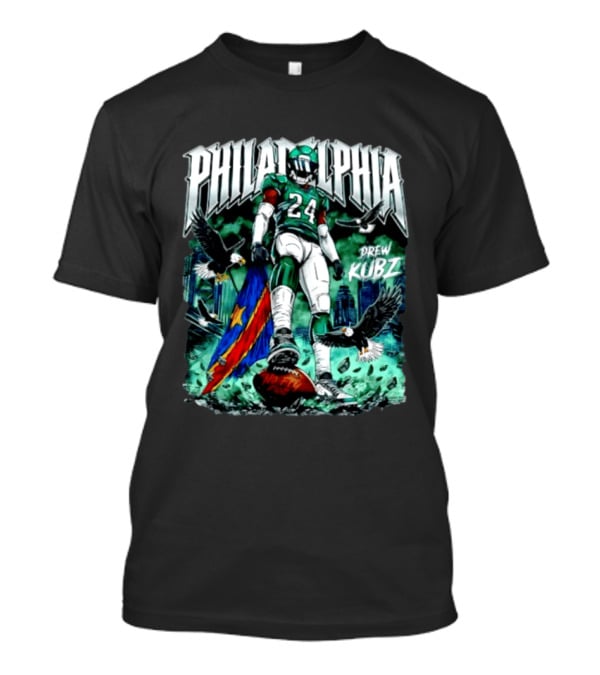 Philadelphia Eagles 24 Drew Kubz No Fly Zone Football Eagles Skyline T-Shirt