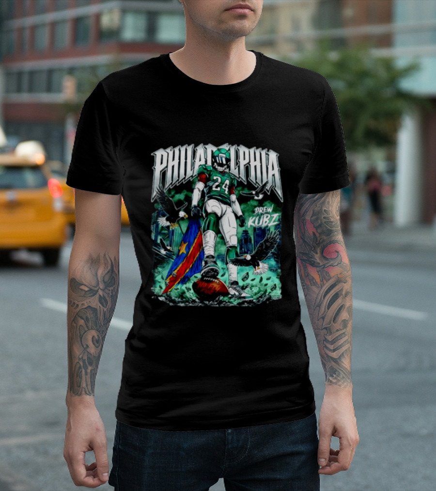 Philadelphia Eagles 24 Drew Kubz No Fly Zone Football Eagles Skyline T-Shirt
