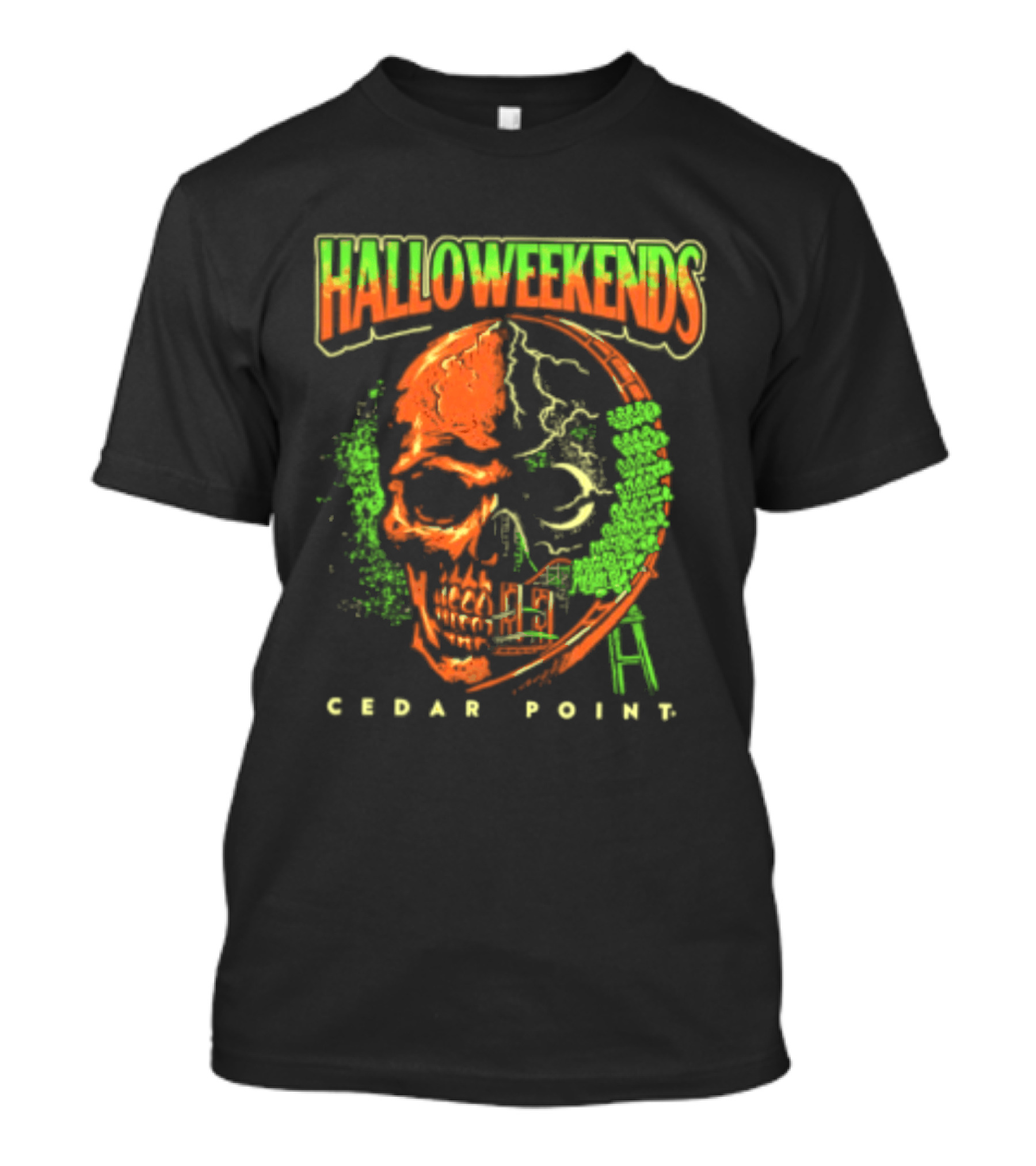 Halloweekends Cedar Point Skull Ride Neon Halloween T-Shirt
