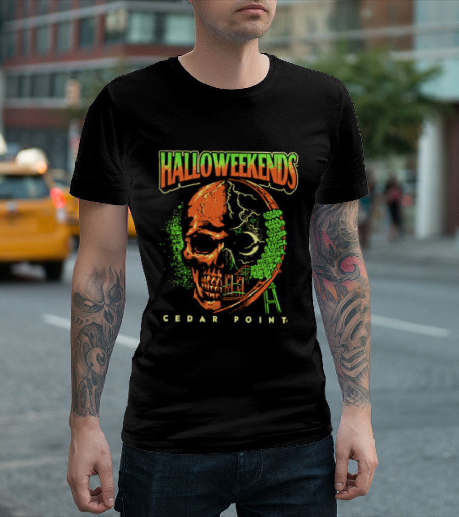 Halloweekends Cedar Point Skull Ride Neon Halloween T-Shirt