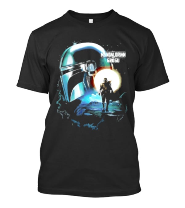 The Mandalorian And Grogu Helmet Silhouette Star Wars Disney Plus Series T-Shirt