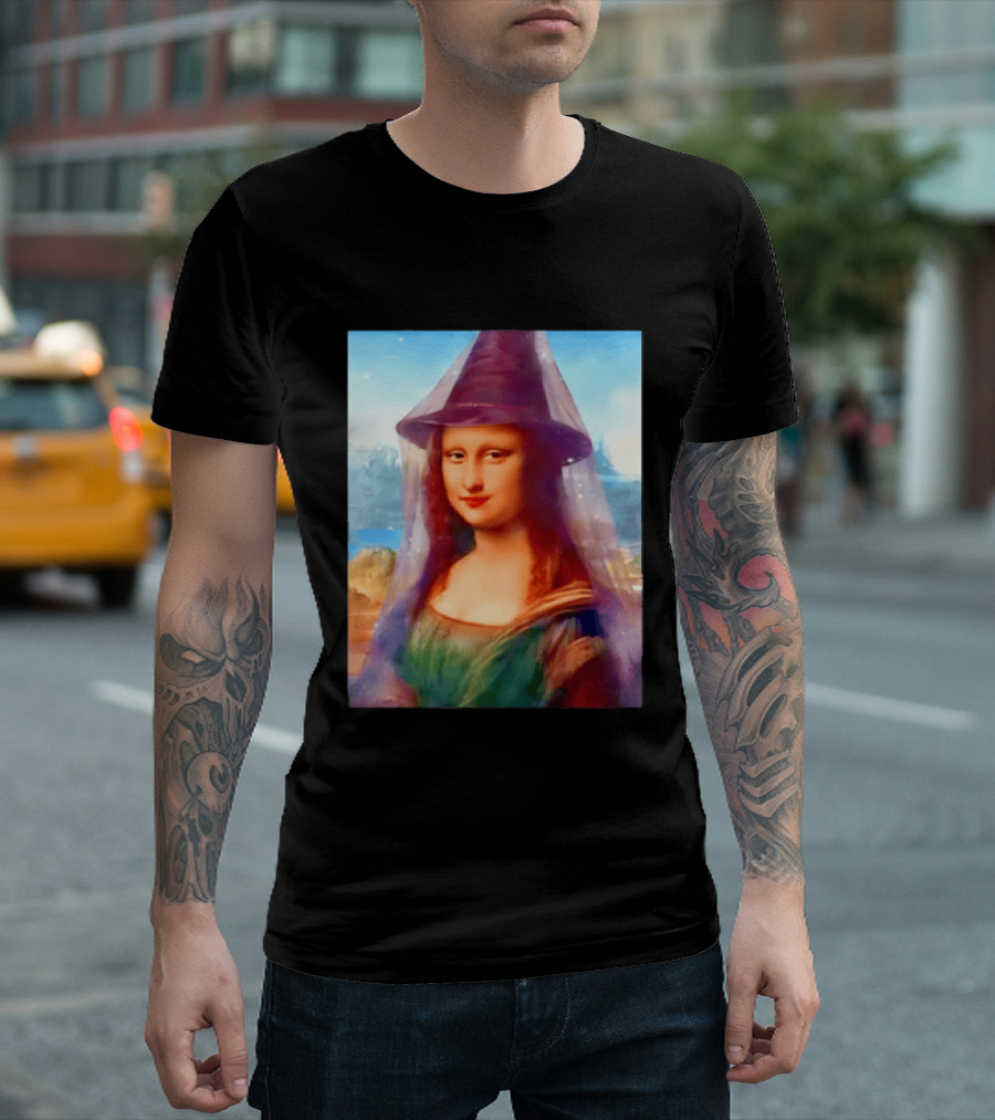 Mona Lisa Witch Hat Magical Painting Twist T-Shirt
