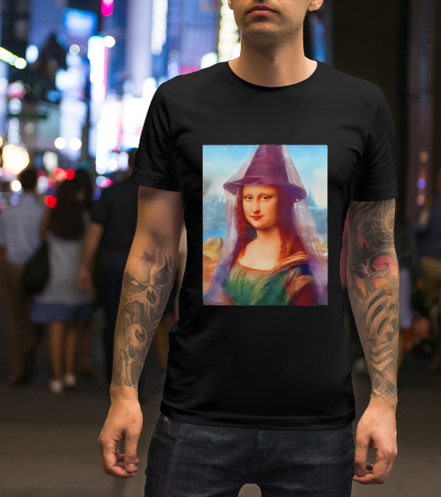 Mona Lisa Witch Hat Magical Painting Twist T-Shirt