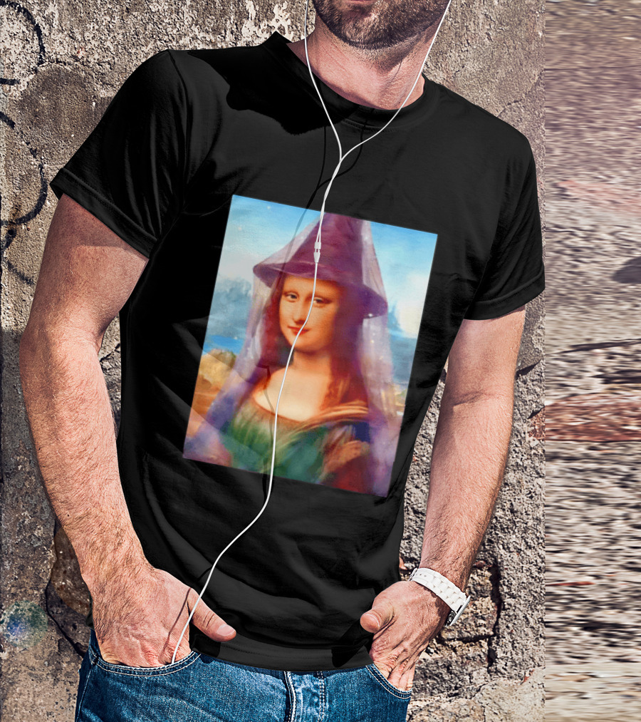 Mona Lisa Witch Hat Magical Painting Twist T-Shirt