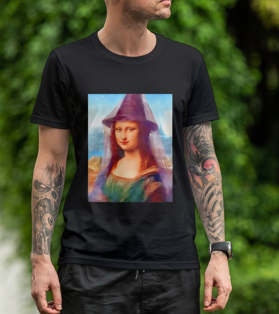 Mona Lisa Witch Hat Magical Painting Twist T-Shirt