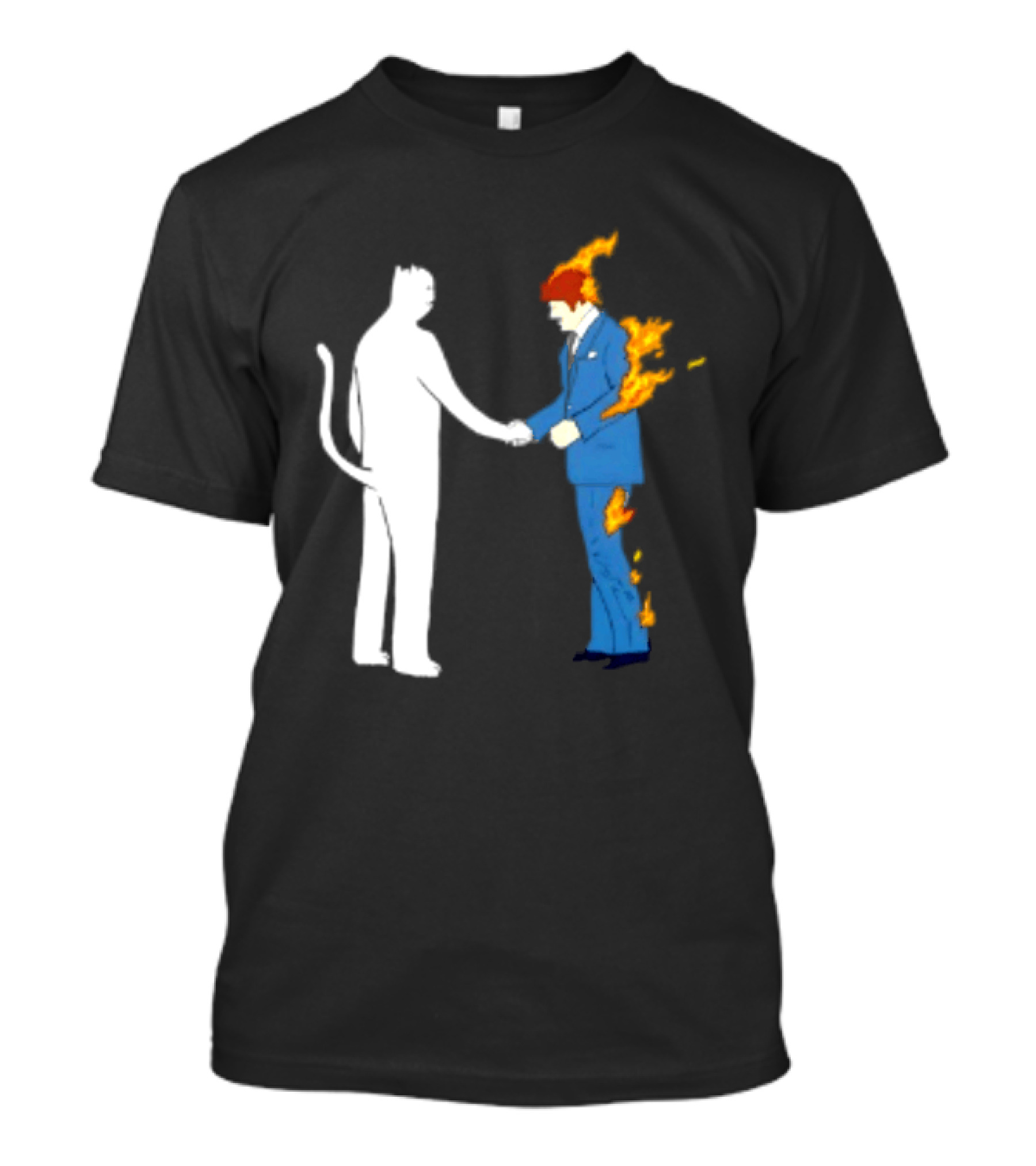 Rip N Dip Cat Handshake Burning Man Suit On Fire T-Shirt