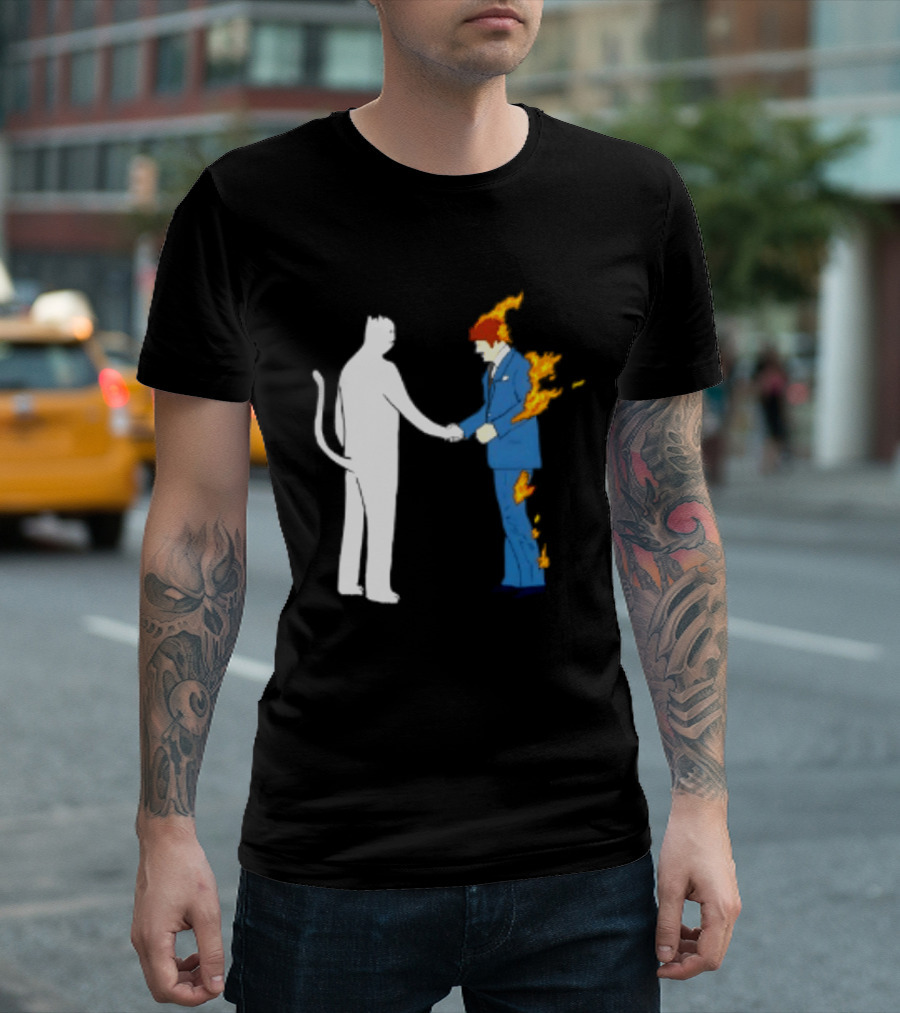 Rip N Dip Cat Handshake Burning Man Suit On Fire T-Shirt