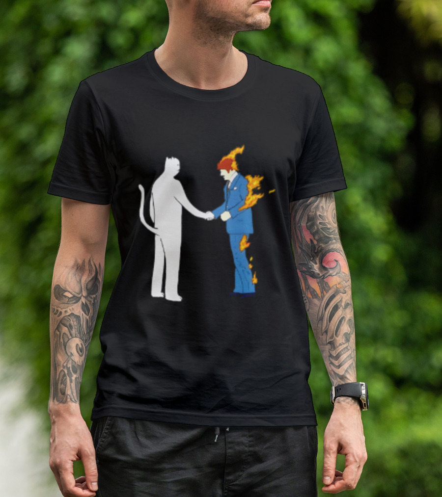 Rip N Dip Cat Handshake Burning Man Suit On Fire T-Shirt