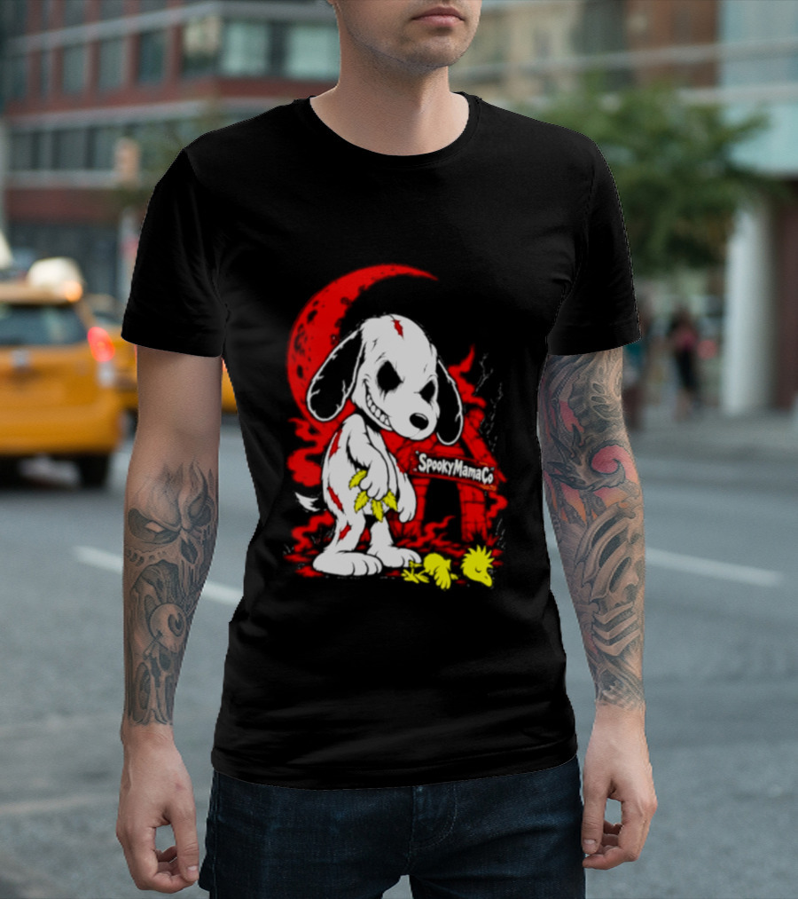 SpookyMamaCo Zombie Snoopy Woodstock Red Moon Halloween T-Shirt