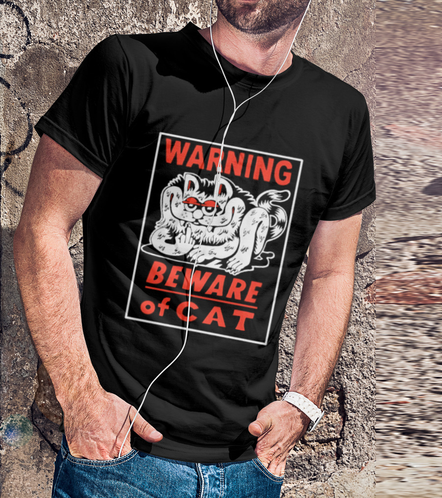 Warning Beware Of Cat Halloween Creepy Eyes T-Shirt