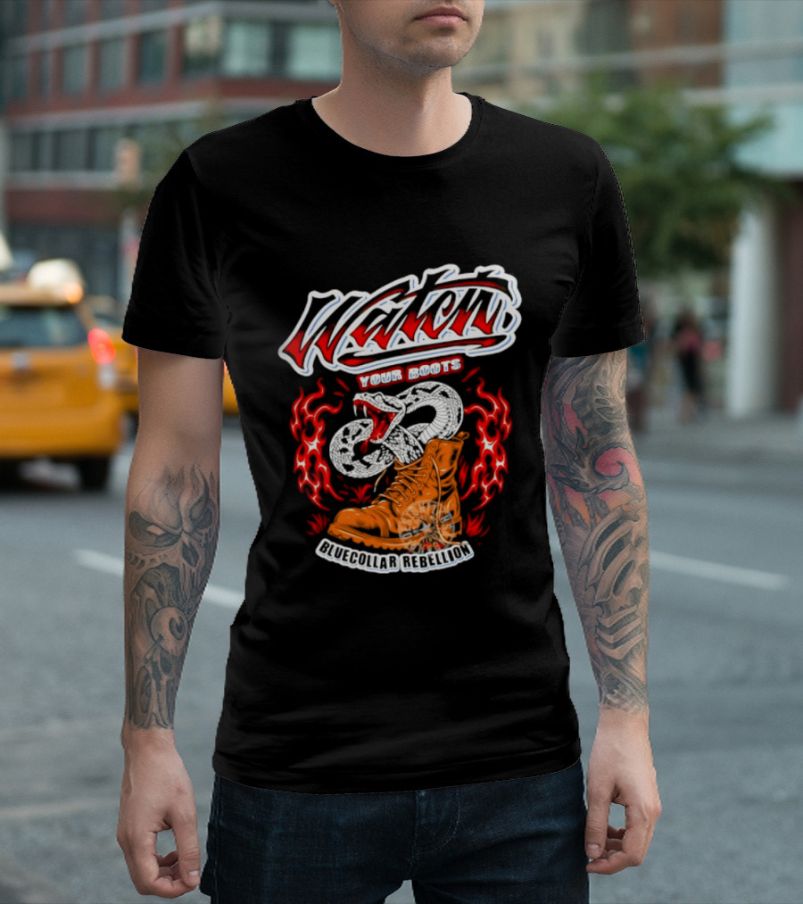 Your Boots Snake Fire Blue Collar Rebellion T-Shirt