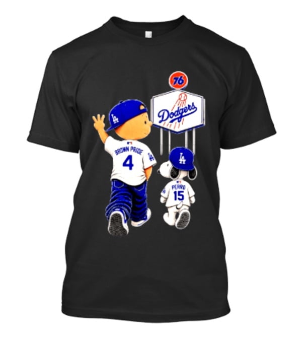Charlie Brown Snoopy Los Angeles Dodgers Brown Pride Perro Baseball 76 T-Shirt