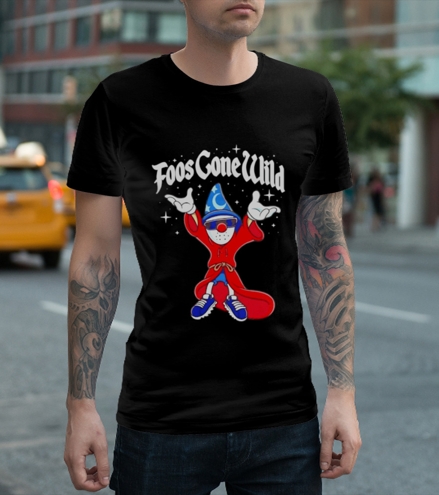 Foos Gone Wild Wizard Streetwear Cartoon Character With Blue Hat And Sunglasses T-Shirt