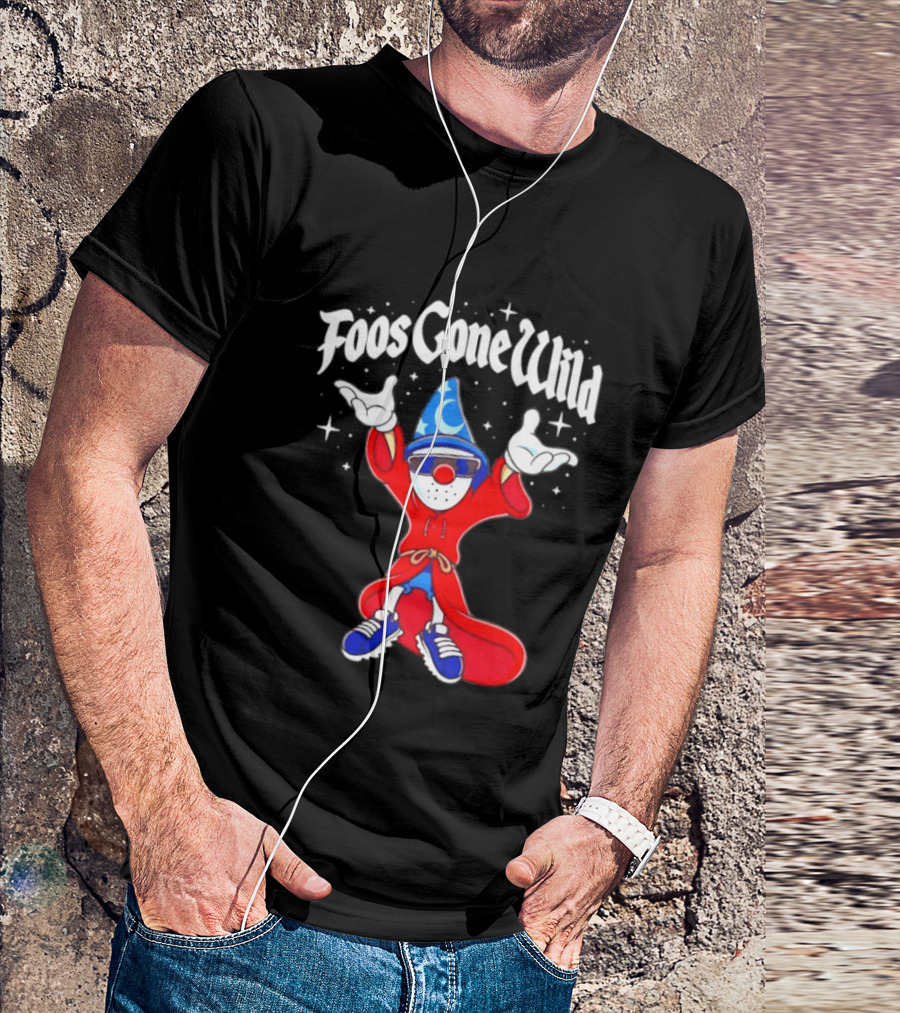 Foos Gone Wild Wizard Streetwear Cartoon Character With Blue Hat And Sunglasses T-Shirt