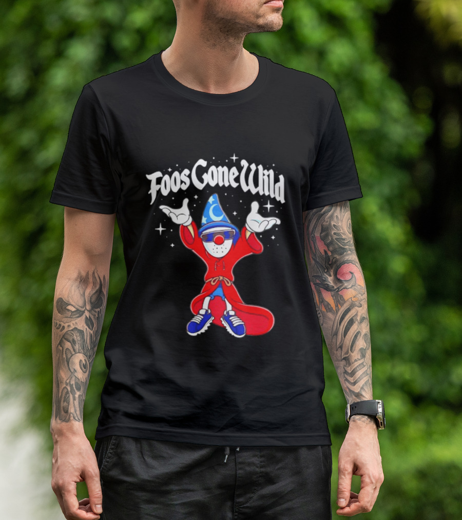 Foos Gone Wild Wizard Streetwear Cartoon Character With Blue Hat And Sunglasses T-Shirt