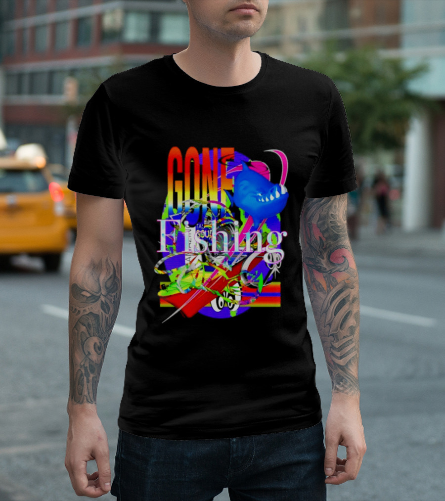 Gone Fishing Shark Rainbow Kayak Adventure T-Shirt