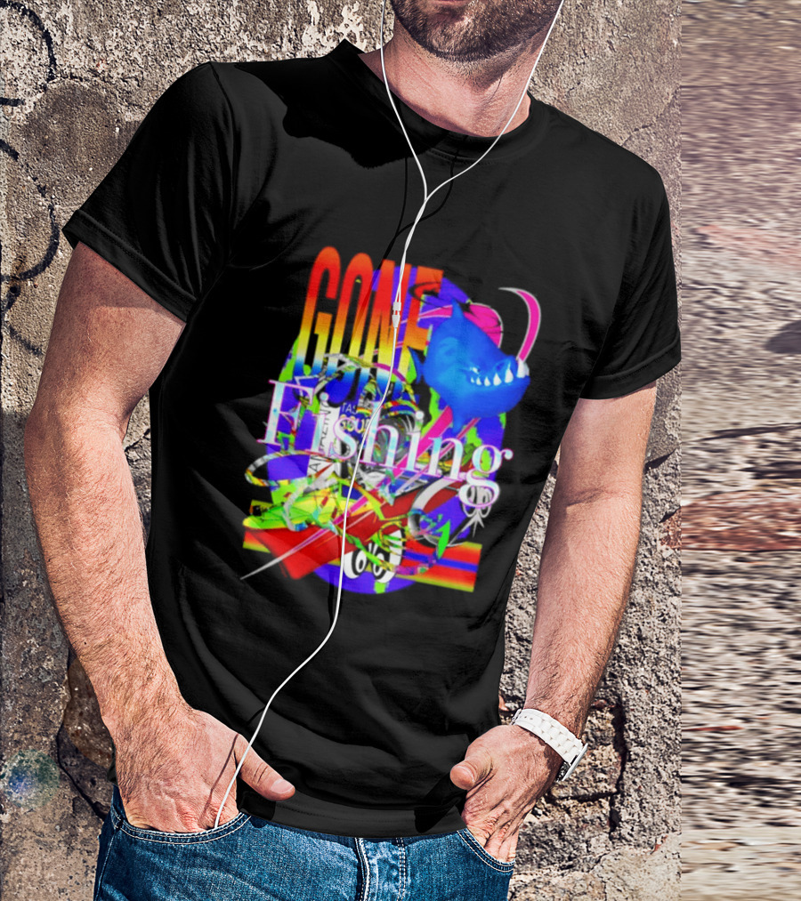 Gone Fishing Shark Rainbow Kayak Adventure T-Shirt