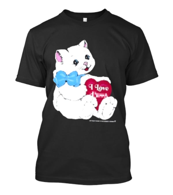 I Love Pussy Cats Heart Blue Bow Adorable White Kitten T-Shirt