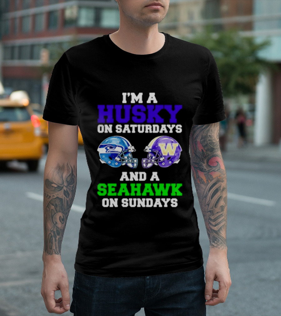 I'm A Husky On Saturdays And A Seahawk On Sundays Football Fan Gear T-Shirt
