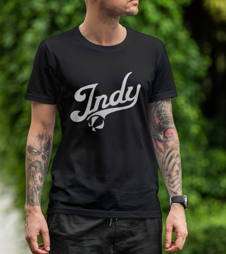Indy Basketball Script Style With Iconic Ball Motif T-Shirt