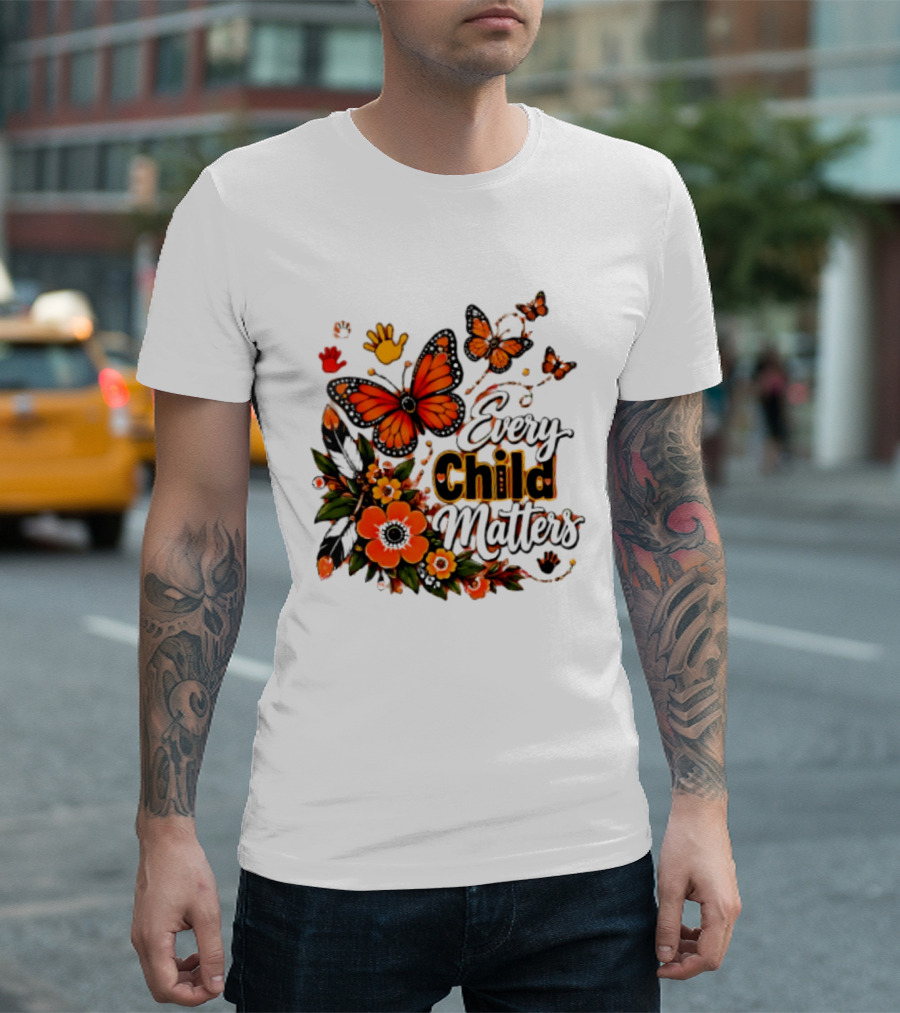 Every Child Matters Orange Butterfly Native Floral Anti Bully Kindness T-Shirt