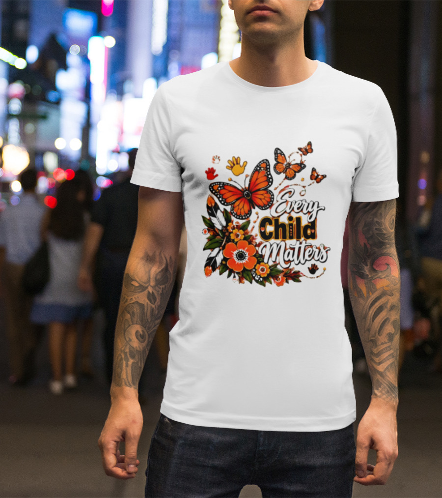 Every Child Matters Orange Butterfly Native Floral Anti Bully Kindness T-Shirt