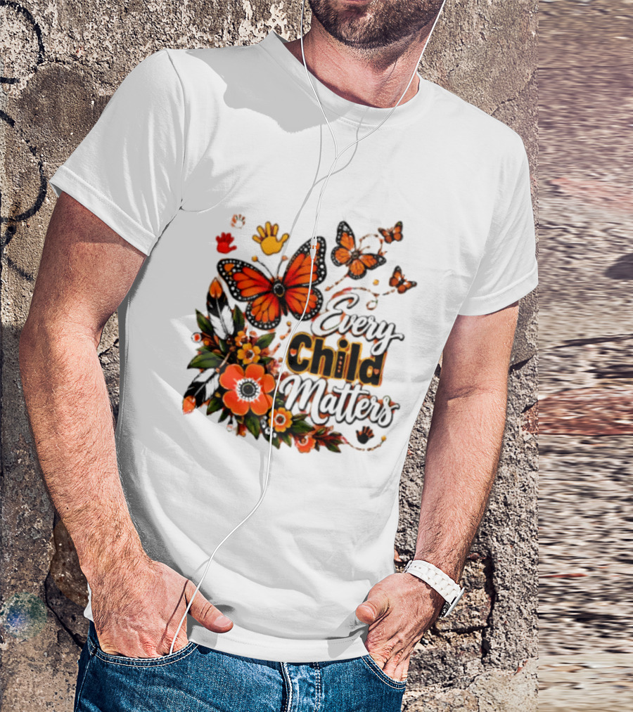 Every Child Matters Orange Butterfly Native Floral Anti Bully Kindness T-Shirt