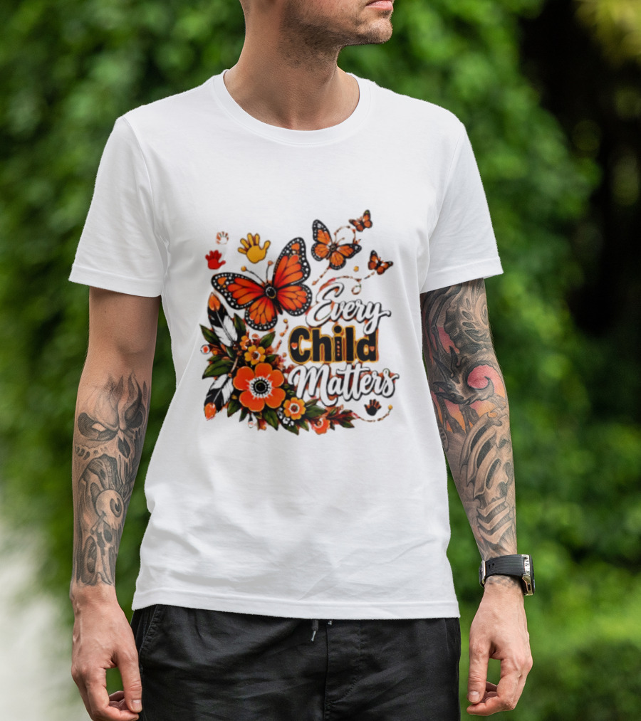 Every Child Matters Orange Butterfly Native Floral Anti Bully Kindness T-Shirt