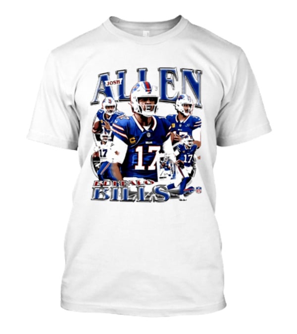 Josh Allen Buffalo Bills NFL Player Collage Featuring Number 17 Football Star T-Shirt