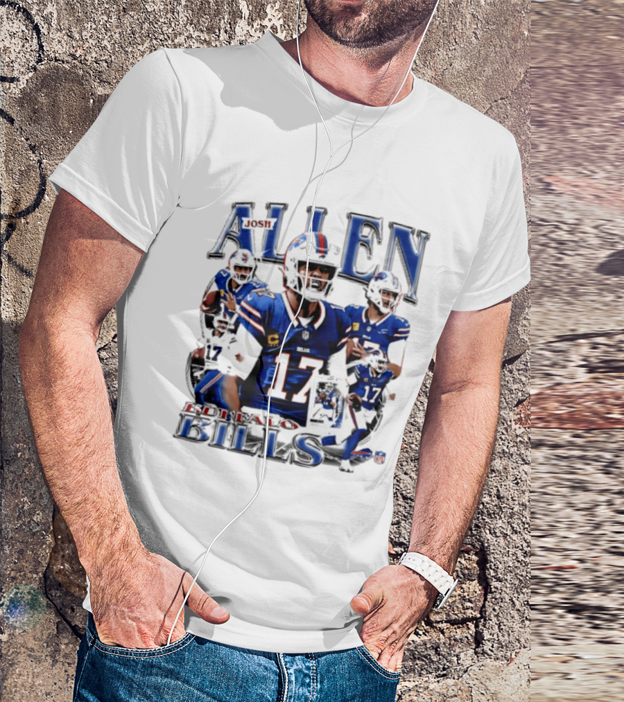 Josh Allen Buffalo Bills NFL Player Collage Featuring Number 17 Football Star T-Shirt