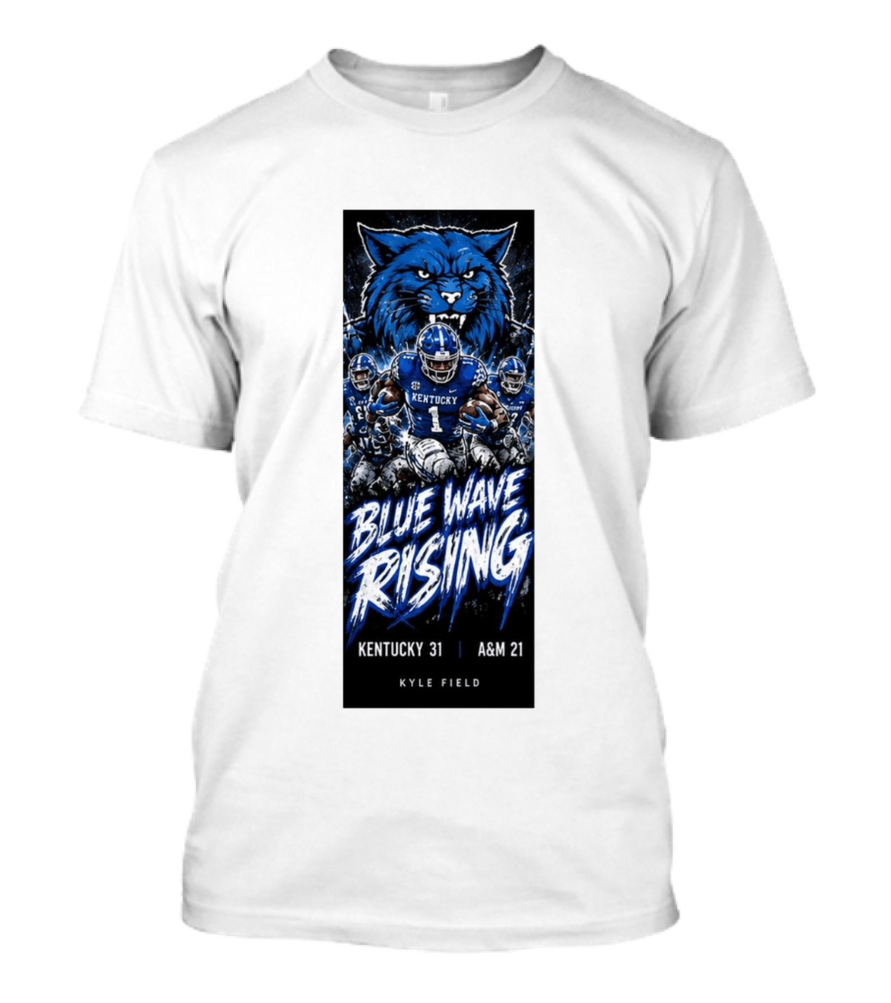 NCAA Kentucky Wildcats Blue Wave Rising 31 To 21 Victory At Texas AM Kyle Field T-Shirt