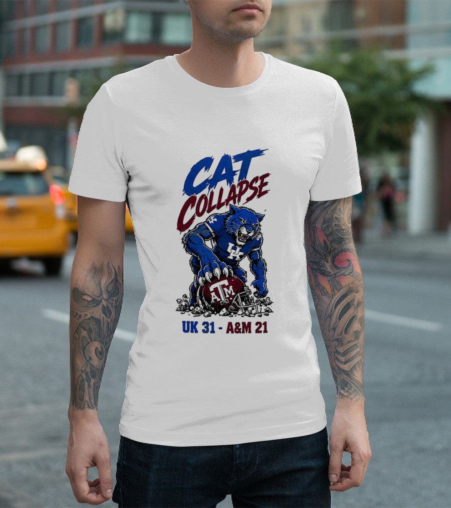 NCAA 2026 Matchup Kentucky Wildcats Vs Texas A&M Aggies Cat Collapse UK 31 A&M 21 T-Shirt