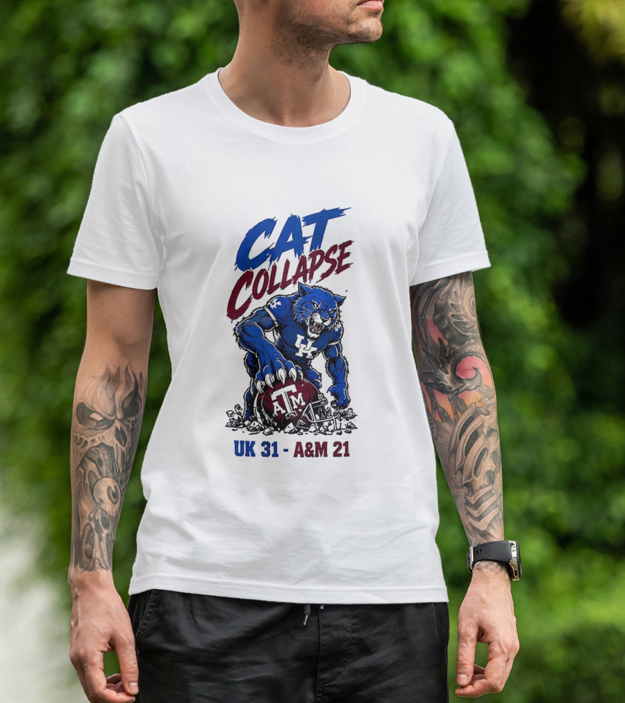 NCAA 2026 Matchup Kentucky Wildcats Vs Texas A&M Aggies Cat Collapse UK 31 A&M 21 T-Shirt