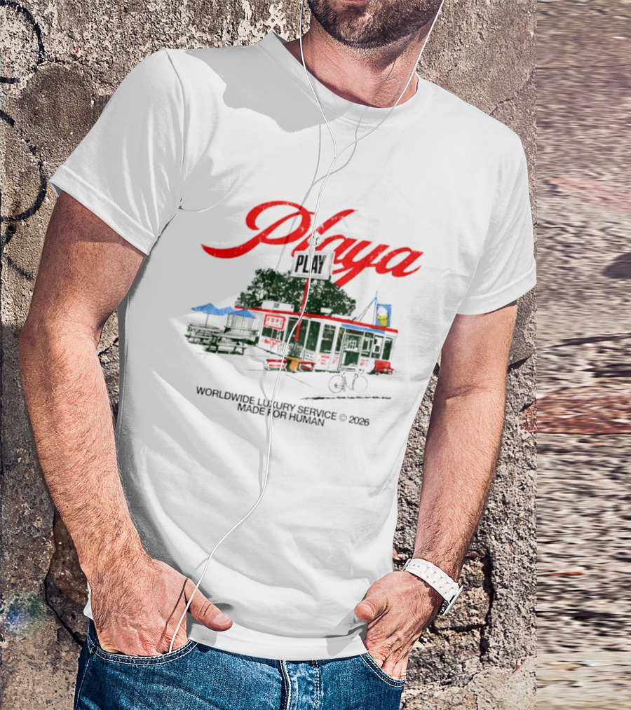 Playa K Play Worldwide Luxury Service 2026 Made For Human Bicycle Outdoor Scene T-Shirt
