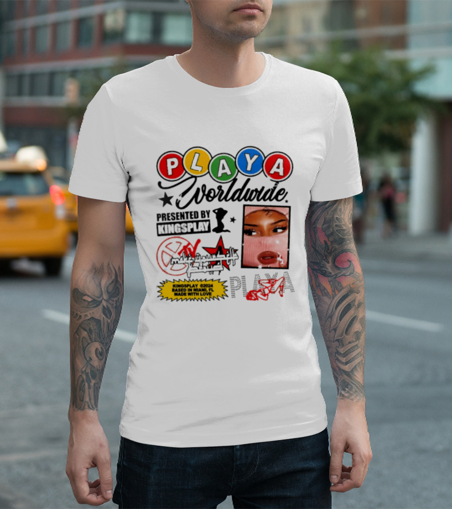 Playa Worldwide Kingsplay Miami Colorful Circles And Urban Street T-Shirt