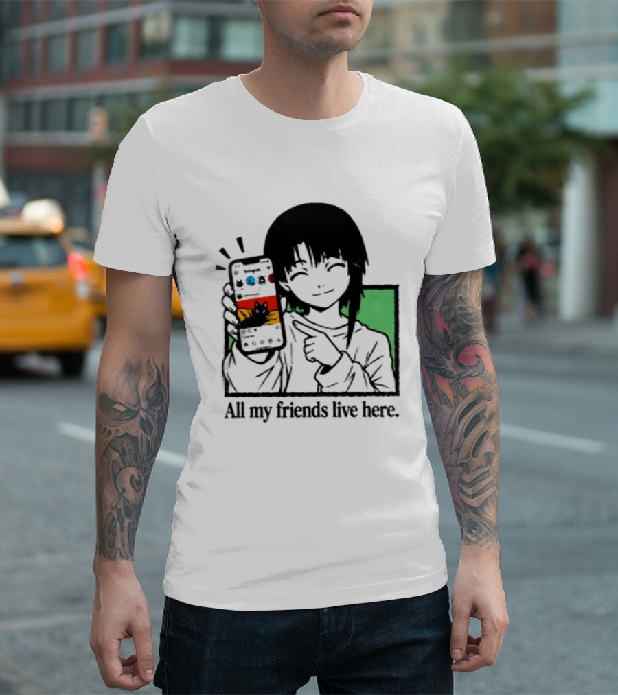 Brandon Crownover All My Friends Live Here Anime Character With Smartphone T-Shirt