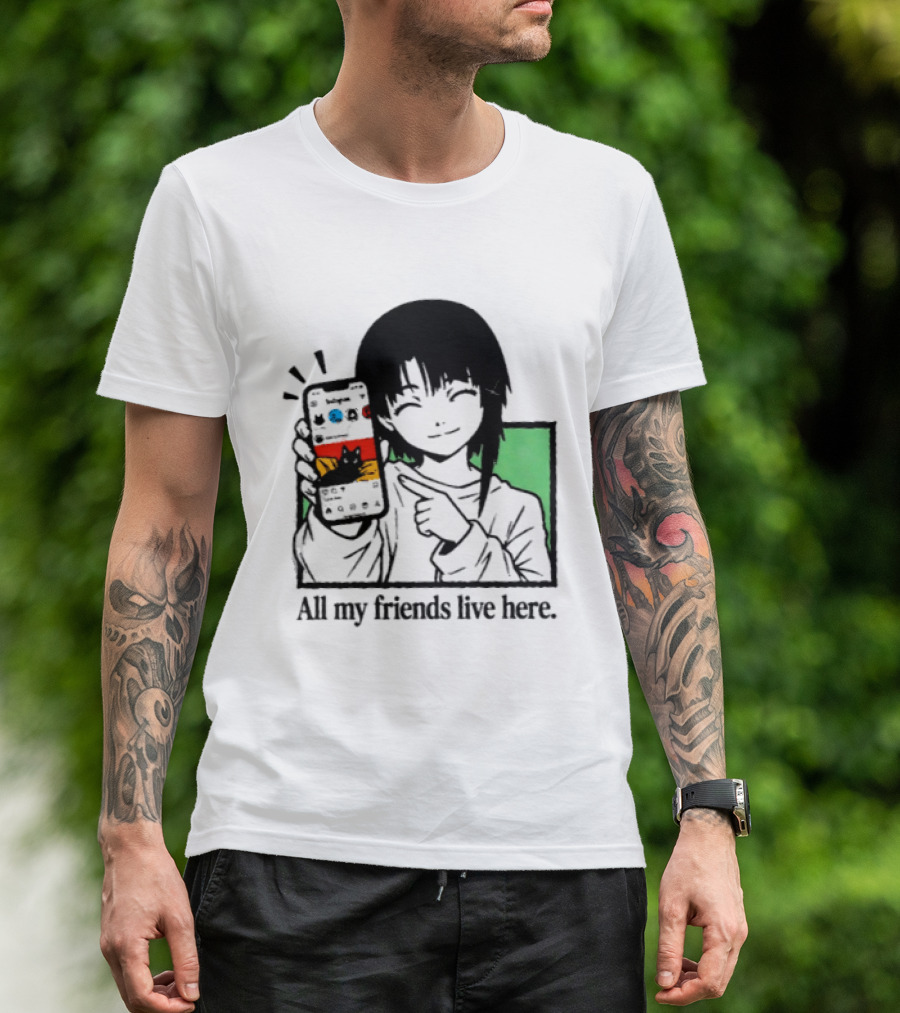 Brandon Crownover All My Friends Live Here Anime Character With Smartphone T-Shirt