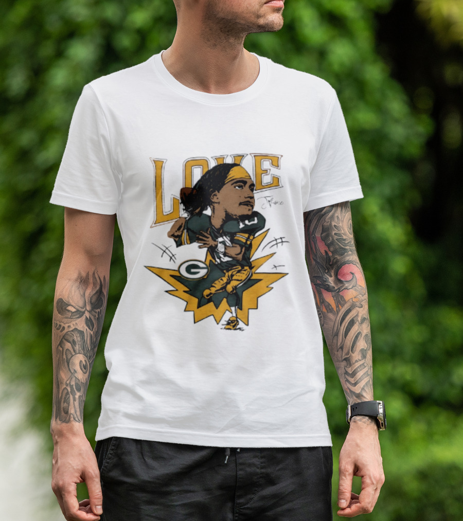 Green Bay Packers Jordan Love Caricature Football Star T-Shirt