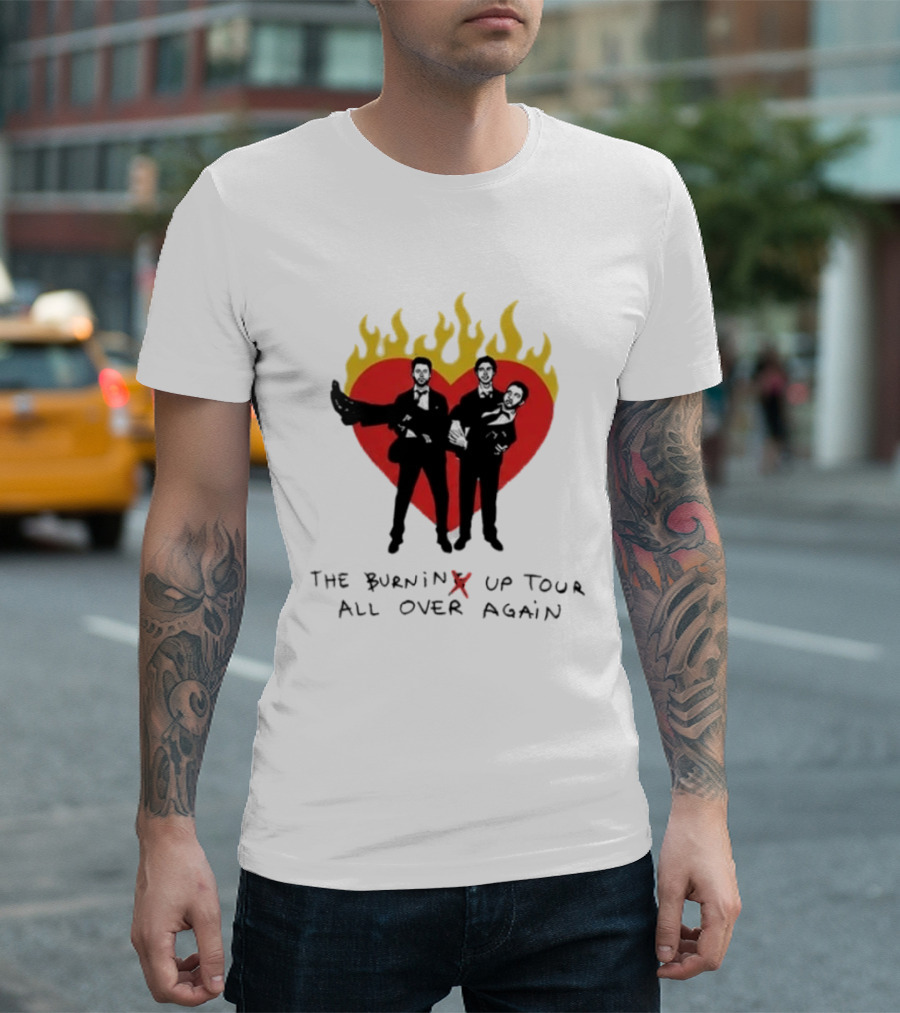 Jonas Brothers Burnin' Up Tour All Over Again Heart Flames Silhouette 2026 T-Shirt