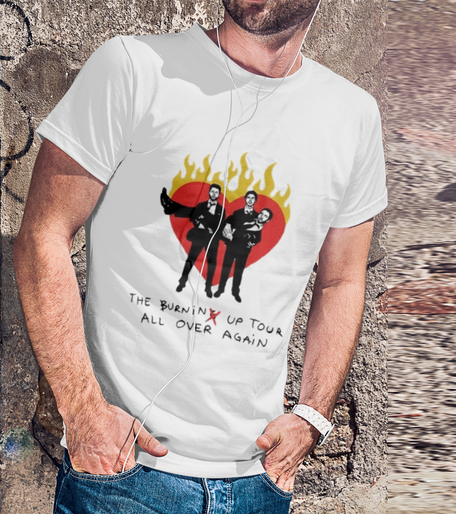 Jonas Brothers Burnin' Up Tour All Over Again Heart Flames Silhouette 2026 T-Shirt
