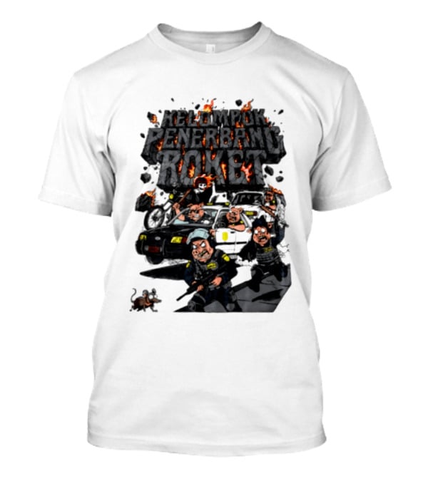 Kelompok Penerbang Roket Pig Police Bastard Burning Riot Scene T-Shirt