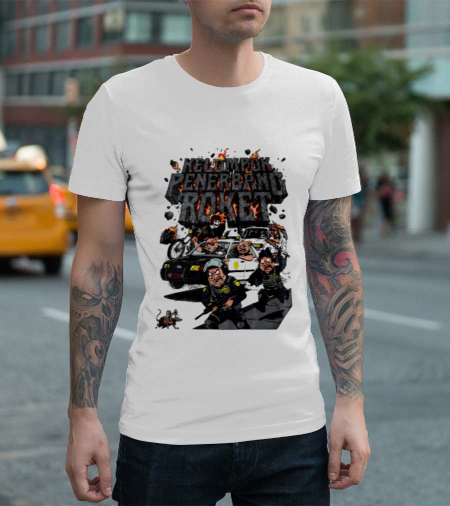Kelompok Penerbang Roket Pig Police Bastard Burning Riot Scene T-Shirt