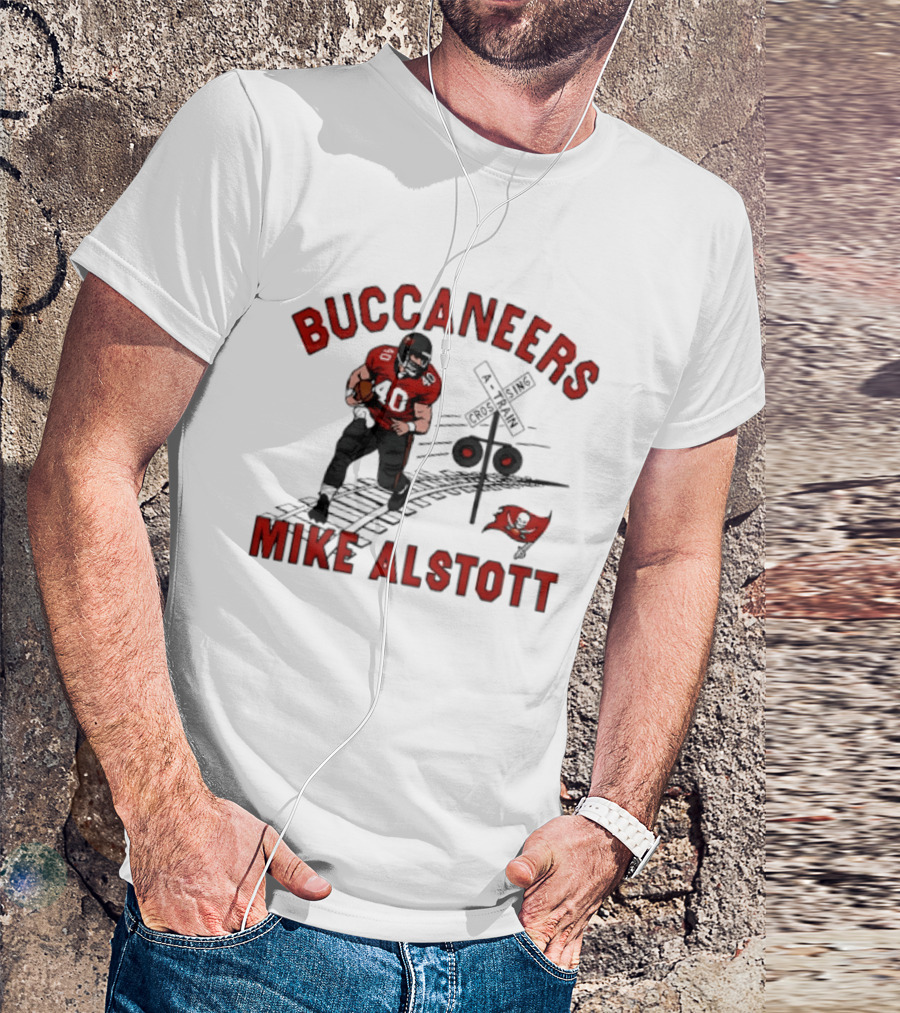 Buccaneers Mike Alstott Football Player Railroad Crossing T-Shirt