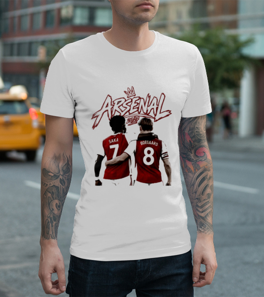 Arsenal Saka 7 Odegaard 8 Football Moment T-Shirt
