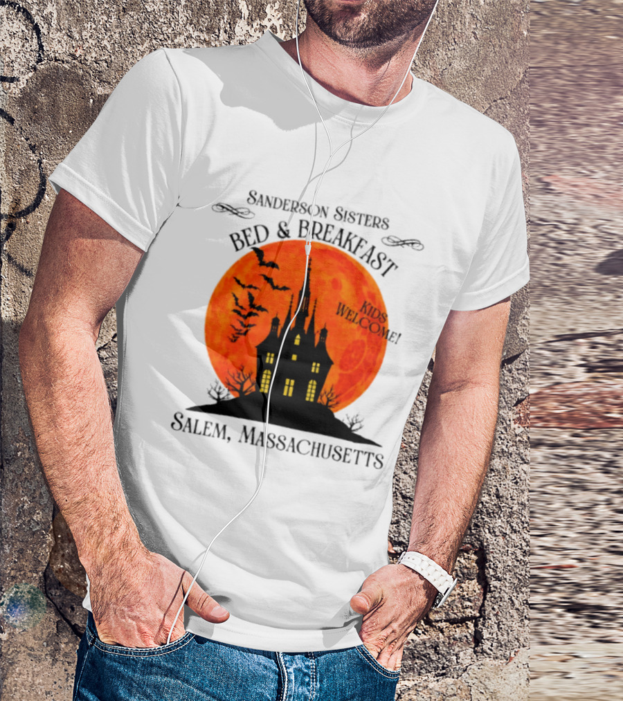 Sanderson Sisters Bed And Breakfast Kids Welcome Salem Massachusetts Halloween Bats Haunted House T-Shirt