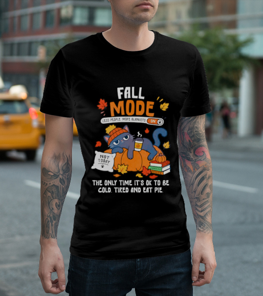 Fall Mode On Cat Cozy With Pumpkin Pie Books Blanket T-Shirt