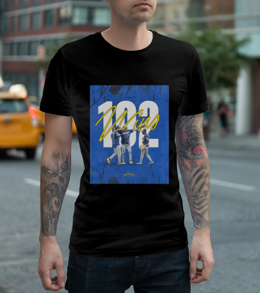 Milwaukee Brewers 102 Wins Blue Background Team Celebration T-Shirt