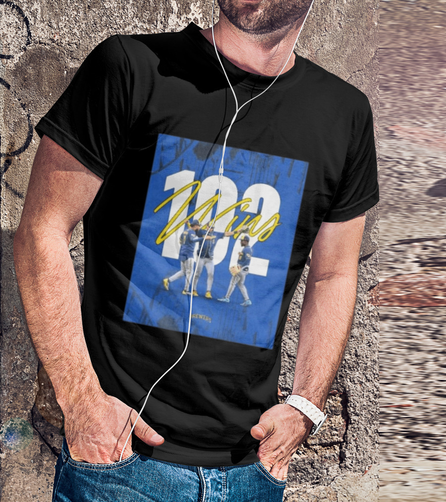 Milwaukee Brewers 102 Wins Blue Background Team Celebration T-Shirt