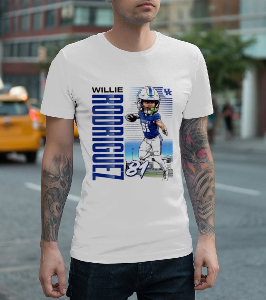 Willie Rodriguez 81 Kentucky Wildcats NCAA Football Player Name Caricature T-Shirt