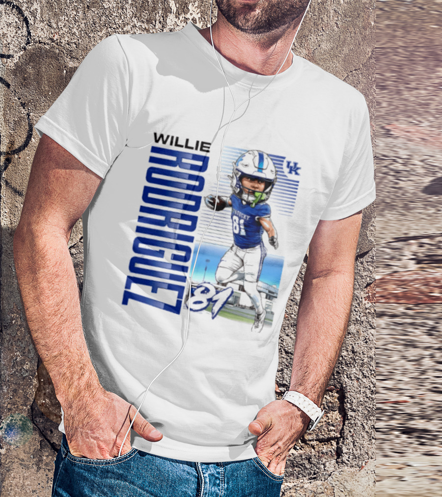 Willie Rodriguez 81 Kentucky Wildcats NCAA Football Player Name Caricature T-Shirt